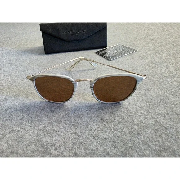 PRIVE REVAUX Sunglasses Polarized Brown Lens White Marble Frame AuthenticityCard - Picture 3 of 7